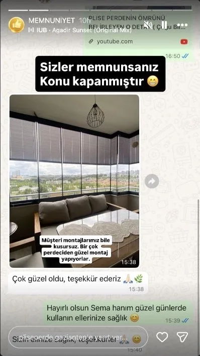 Plise perde müşteri memnuniyeti paylaşımı 3