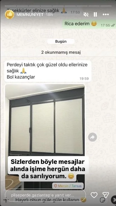Plise perde müşteri memnuniyeti paylaşımı 1